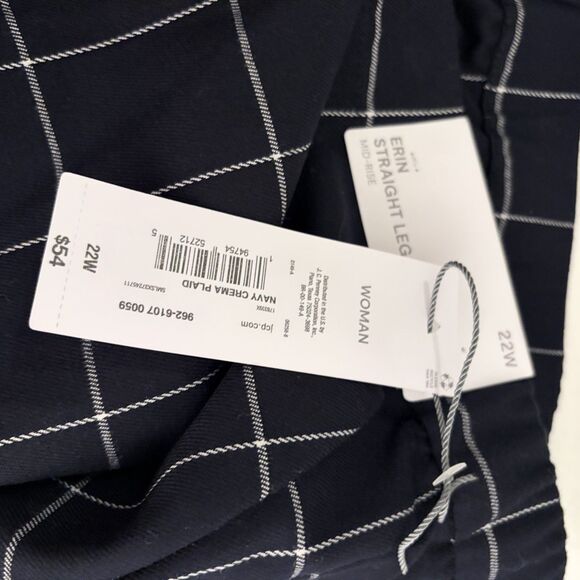 Liz Claiborne Pants Women's 22W Navy Blue Erin Plaid Ankle Mid Rise NWT - Picture 8 of 12